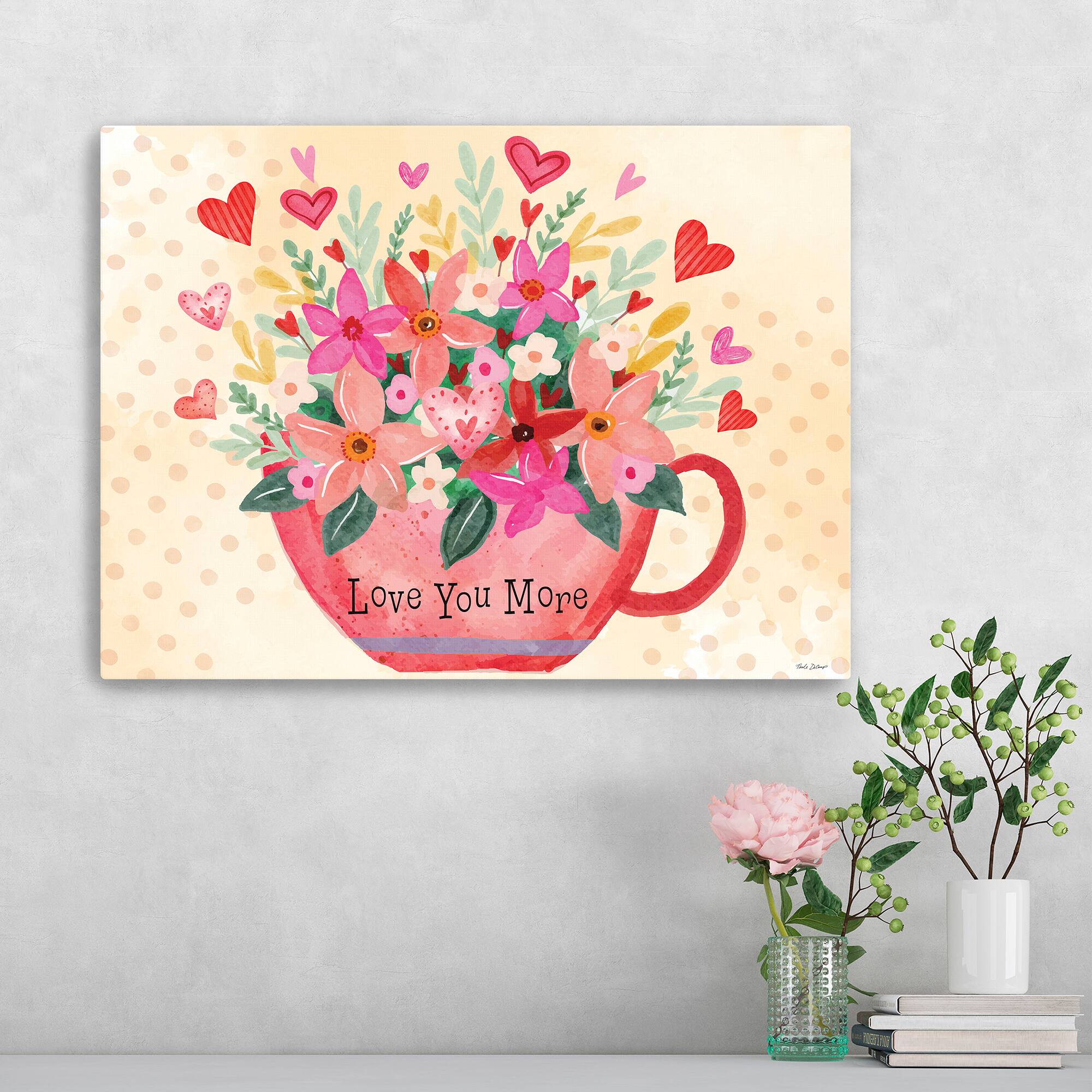 Love You More Floral Coffee Cup Canvas Giclée Art